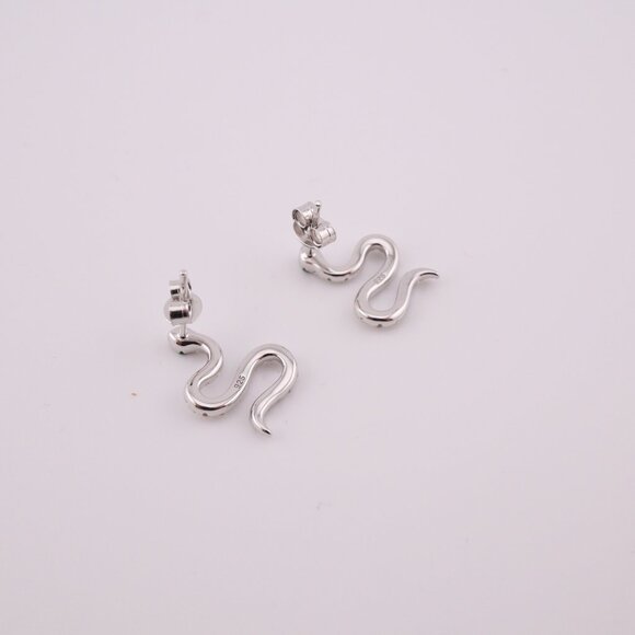 Women's Sterling Silver Snake Stud Earrings – CZ & Green Eyes Fashion Jewelry ** - Picture 10 of 11